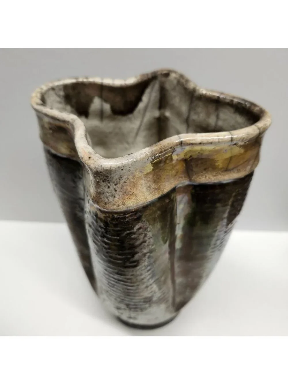 Raku Pottery Vase Earth Tones 7.75